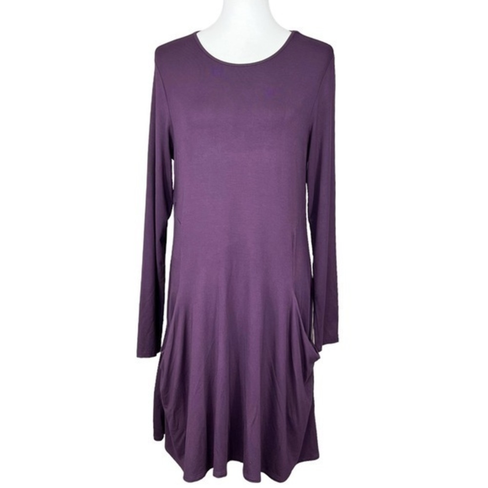 Betabrand Purple Long Sleeve Sweatshirt Jersey Travel Silk Blend Dress